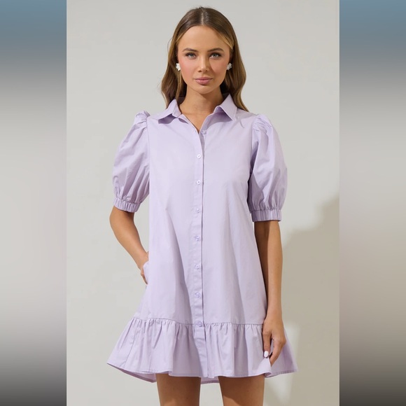 NWT sugar lips purple lavender levy button down shift dress - Picture 2 of 9